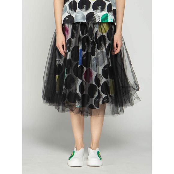 Luukaa Women's Tutu Skirt Size 8 Midi Black and Polka Dot Trendy Skirt NWT